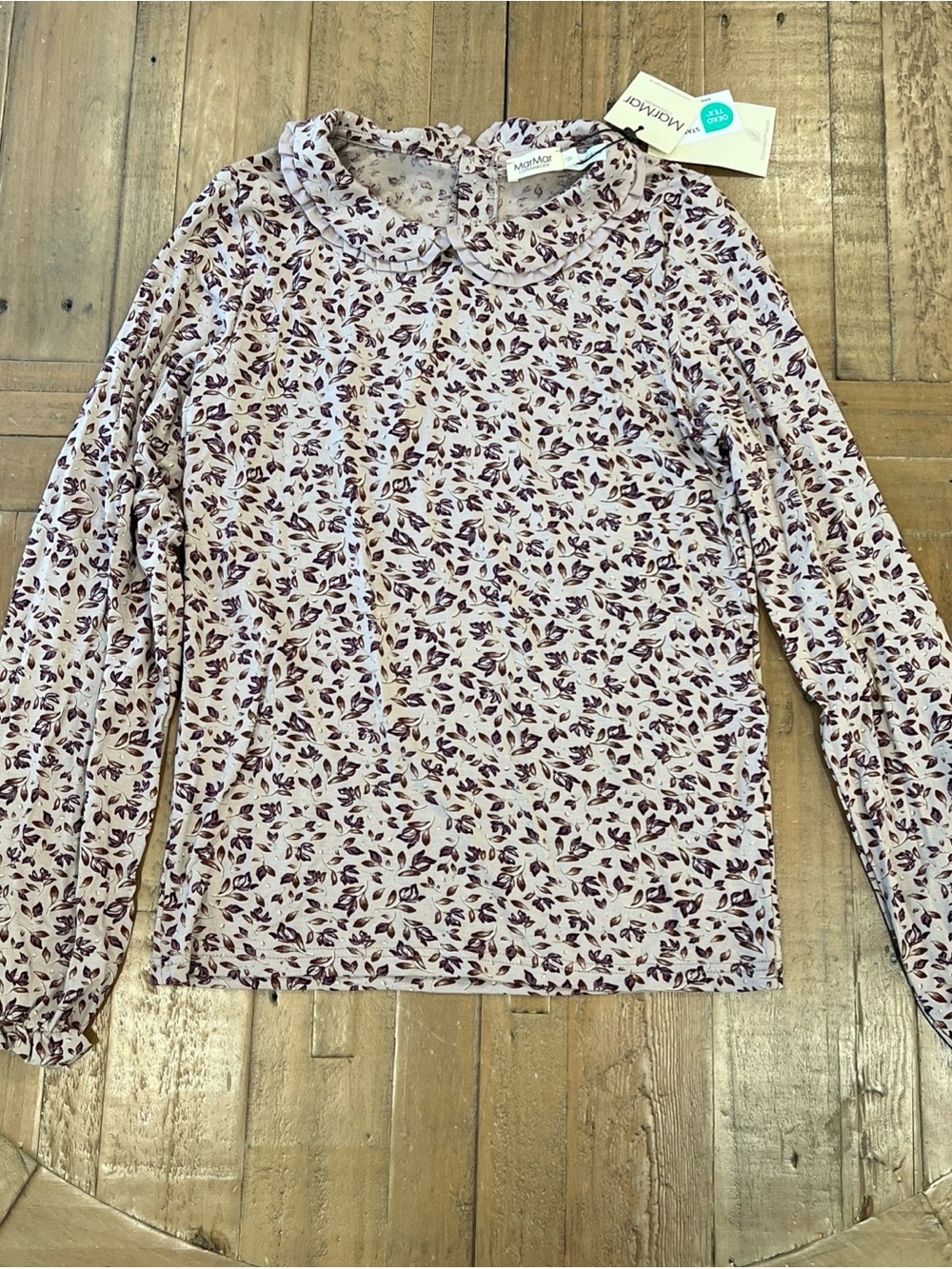 Mar Mar Copenhagen Leaf Print Peter Pan Collar Long Sleeve Top Girls 12 Purple